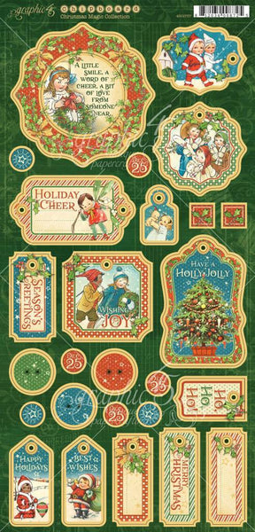 Graphic 45 Christmas Magic Collection, Chipboard Die-Cuts 6"X12" Sheet