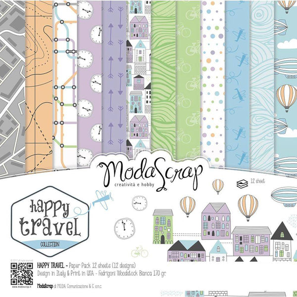 Elizabeth Craft, ModaScrap Paper Pack 6"X6" 12/Pkg, Happy Travel