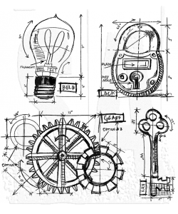 Tim Holtz Cling Stamps 7"X8.5", Industrial Blueprint (CMS149)