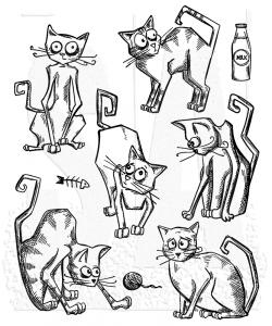 Tim Holtz Cling Stamps 7"X8.5", Crazy Cats (CMS251)